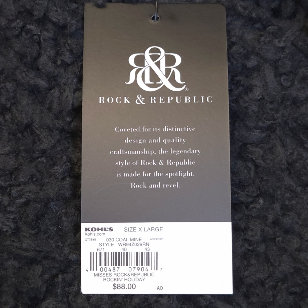 Rock & Republic Faux Sherpa Jacket Black Faux Leather Moto Teddy XL NWT - Picture 10 of 12